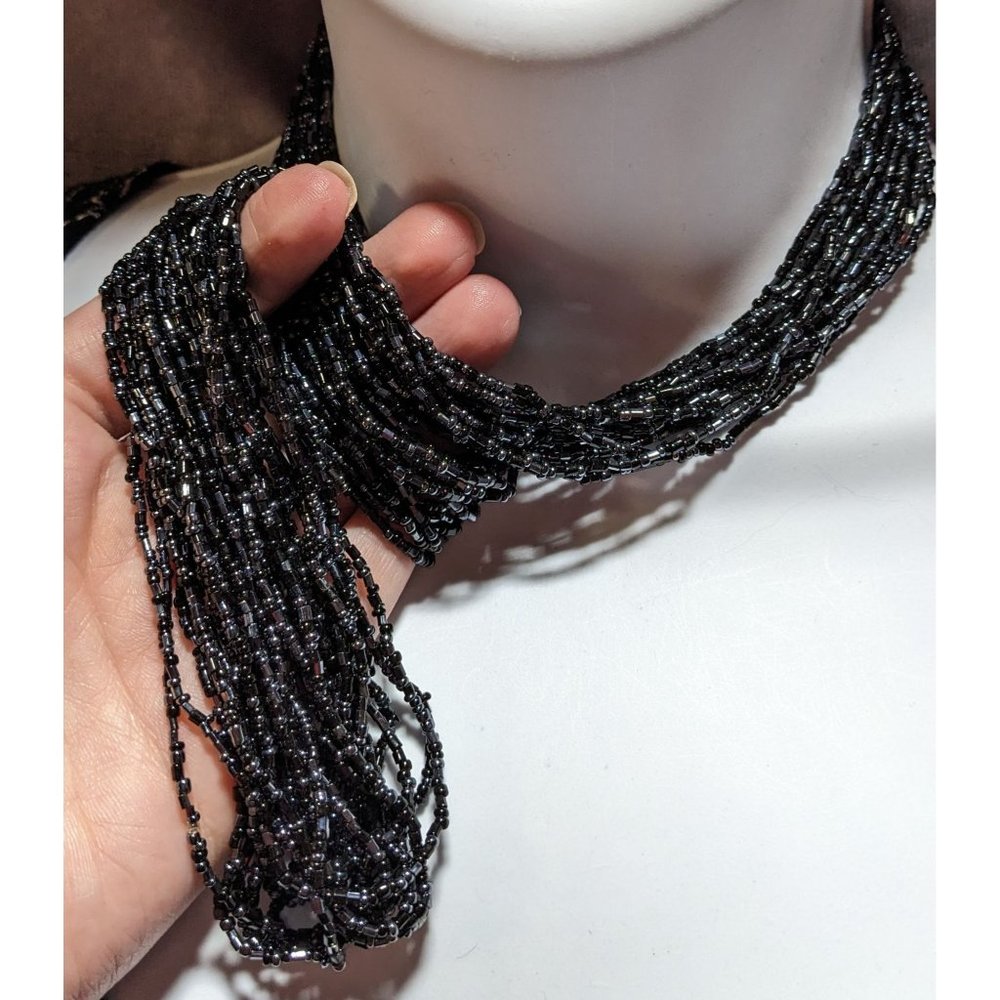 Black Glass Multistrand Necklace - Picture 2 of 6